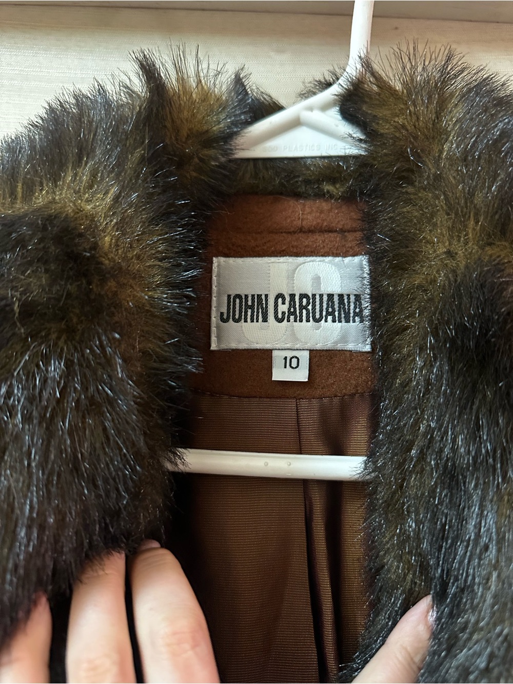 John Caruana Vintage 90s Wool Maxi Coat Faux Fur Collar Cuffs Glam Women’s - Picture 5 of 11